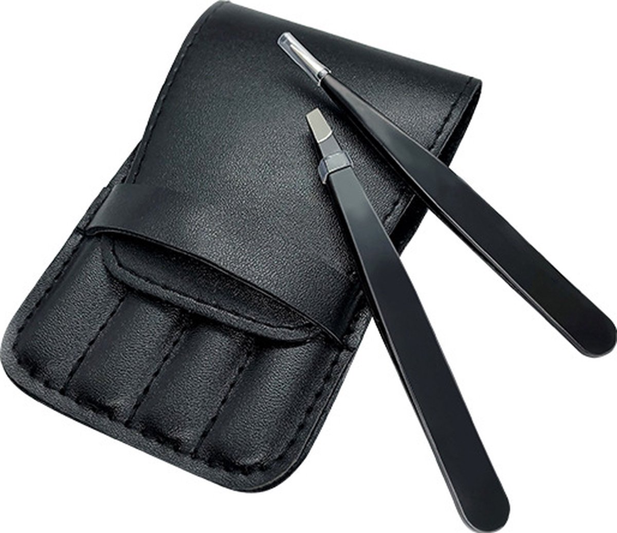 Eyebrow Plucking Tweezers Set | 4-Piece | Tweezers | With Luxury Storage Case | Black - Image 3