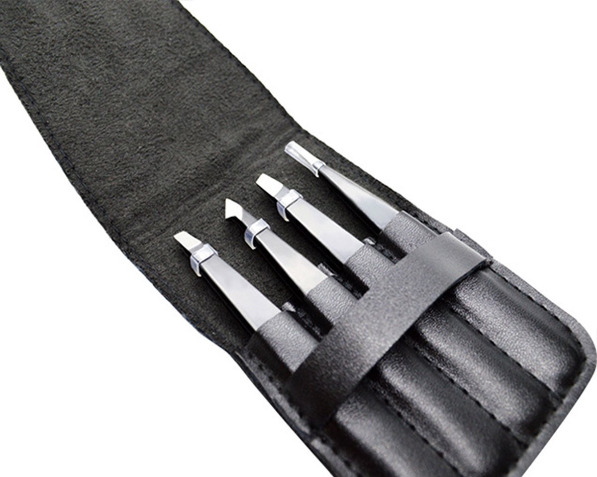 Eyebrow Plucking Tweezers Set | 4-Piece | Tweezers | With Luxury Storage Case | Black - Image 5