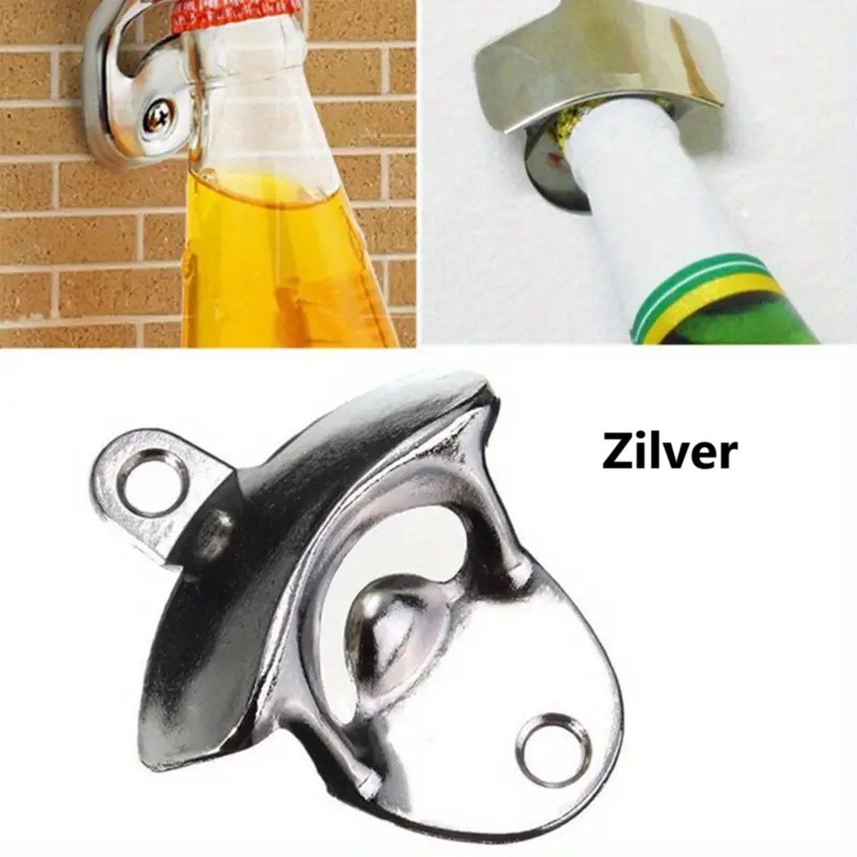 Wall Bottle Opener | Wall Bottle Opener | Wall Bottle Opener | Includes 2 Screws | Silver - Image 1