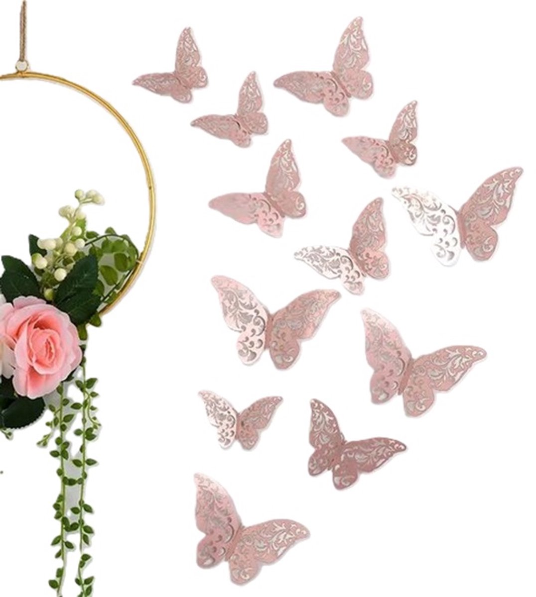 3D Wall Decoration Butterflies 12 Pieces | Wall Decoration | Wall Butterflies | Butterfly Wall Stickers | Rose Gold - Image 1