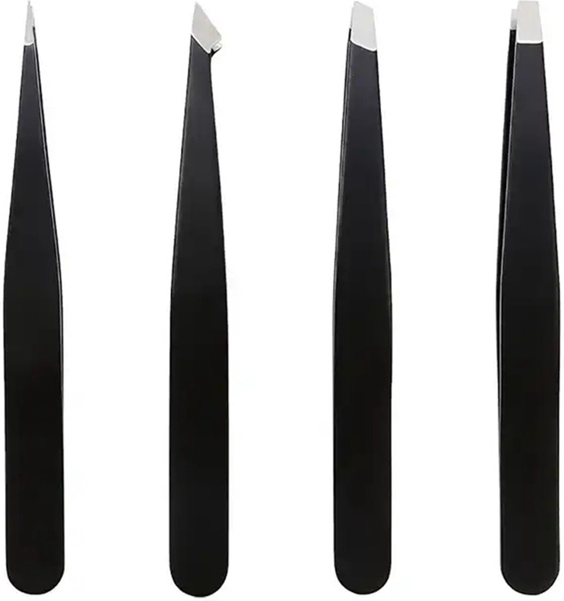 4-Piece Eyebrow Plucking Tweezers Set | Eyebrow Hair Removal | Tweezers | Facial Hair Removal | Black - Image 1