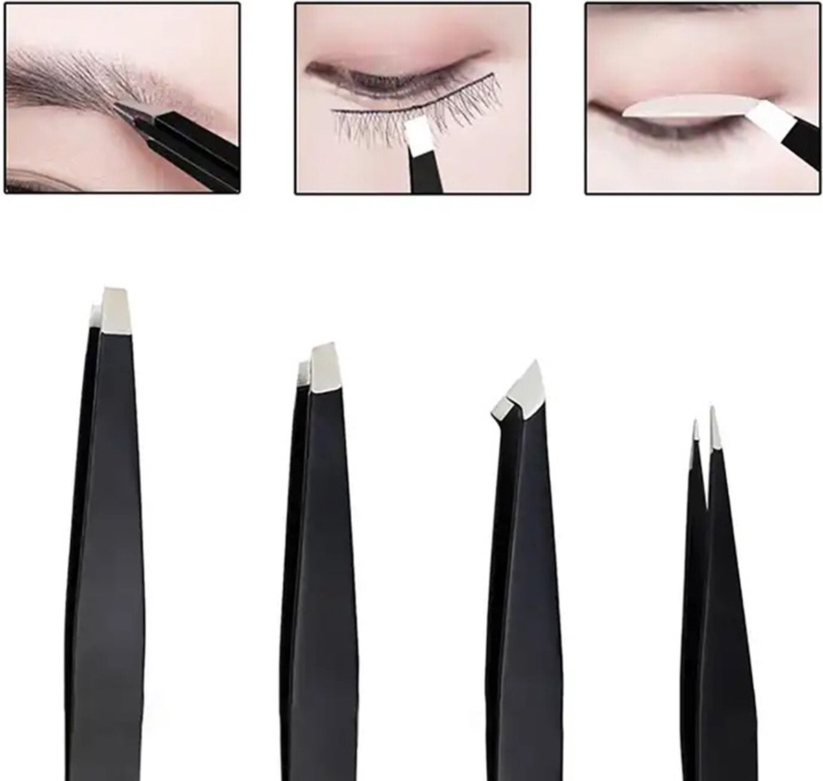 4-Piece Eyebrow Plucking Tweezers Set | Eyebrow Hair Removal | Tweezers | Facial Hair Removal | Black - Image 2