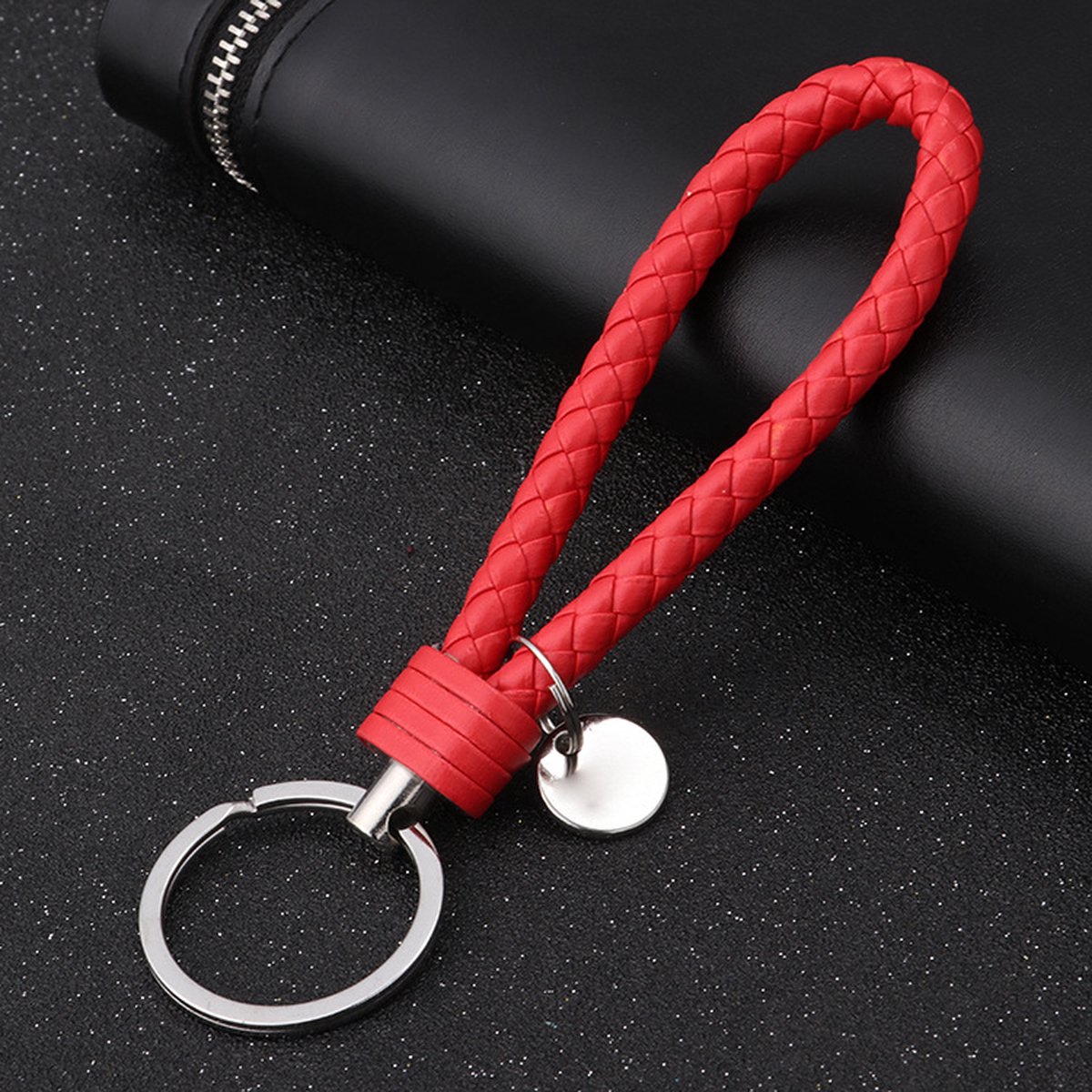 Luxury PU Leather Keychain | Key Holder | Woven Keychain | Universal | Red - Image 4