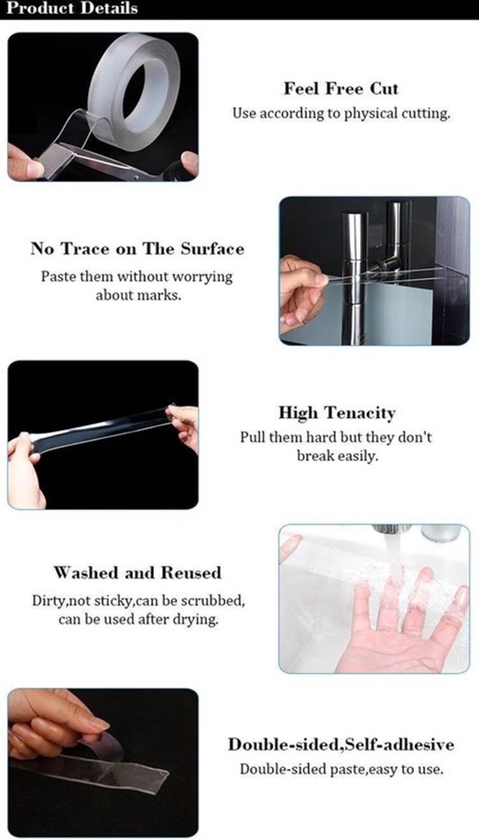 Nano Tape Extra Long! | Double-Sided Tape | Transparent | Reusable | Washable | 5 Meters - Image 3