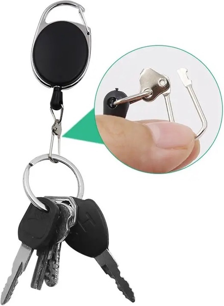 Trouser Clip Keychain | Retractable | For Cards | Card Holder | Card Hanger | 80 CM | Stainless Steel - Image 1