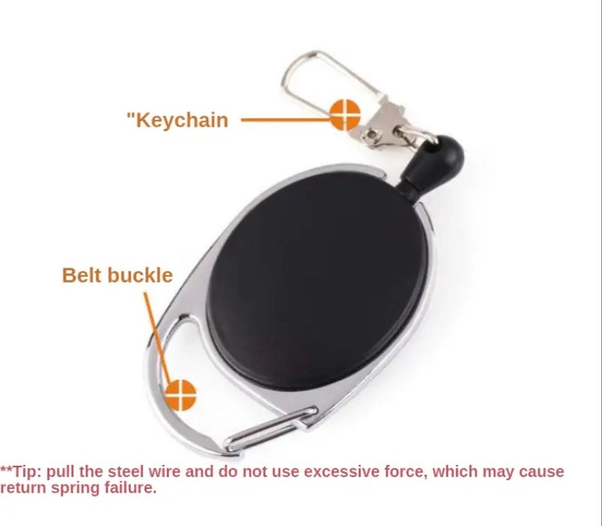 Trouser Clip Keychain | Retractable | For Cards | Card Holder | Card Hanger | 80 CM | Stainless Steel - Image 3