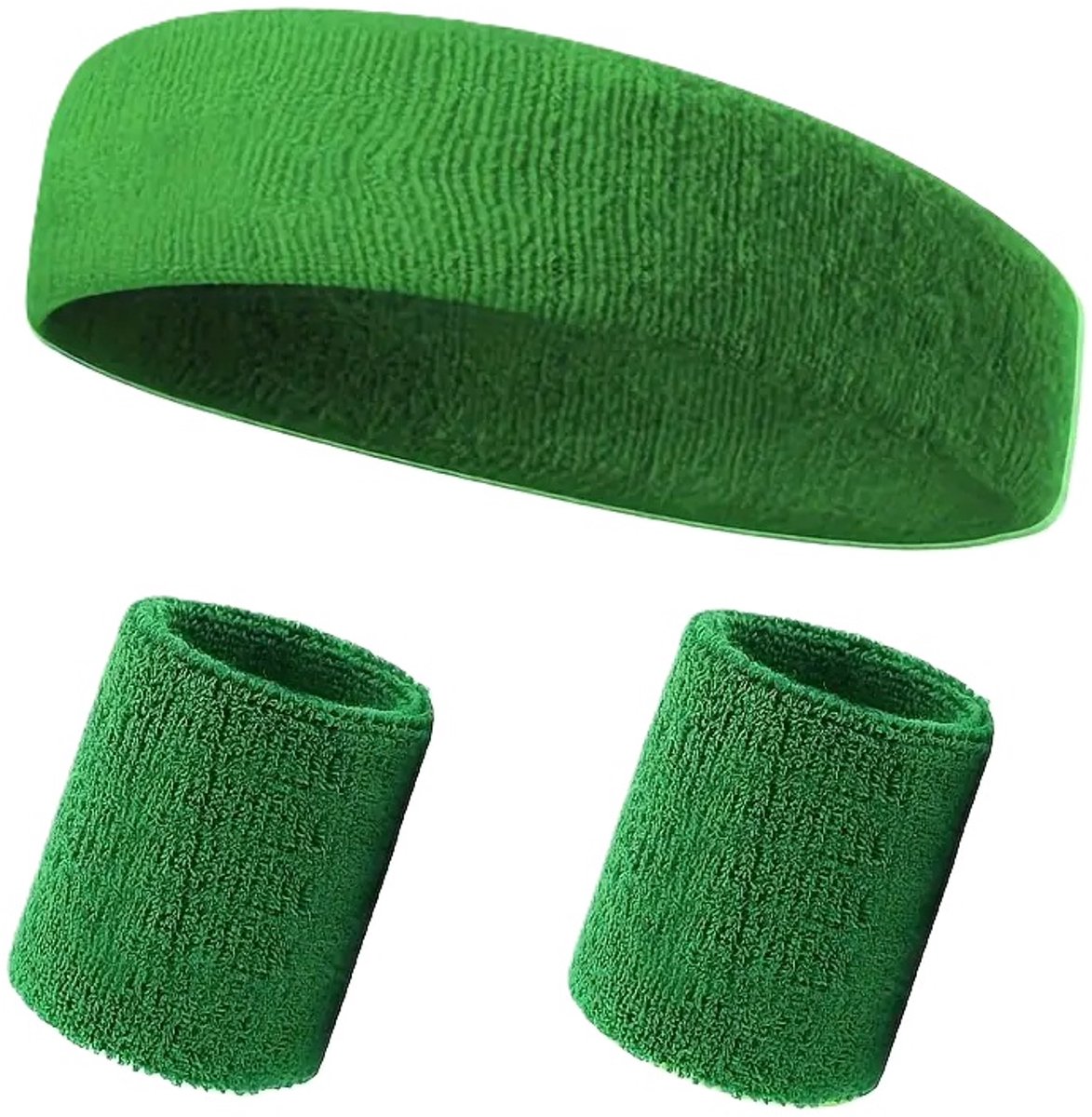 3-Piece Set of Headband & 2x Wristband Set | Sweatband | Sweatbands | Head and Wrist | Sports Bands | Green - Image 1