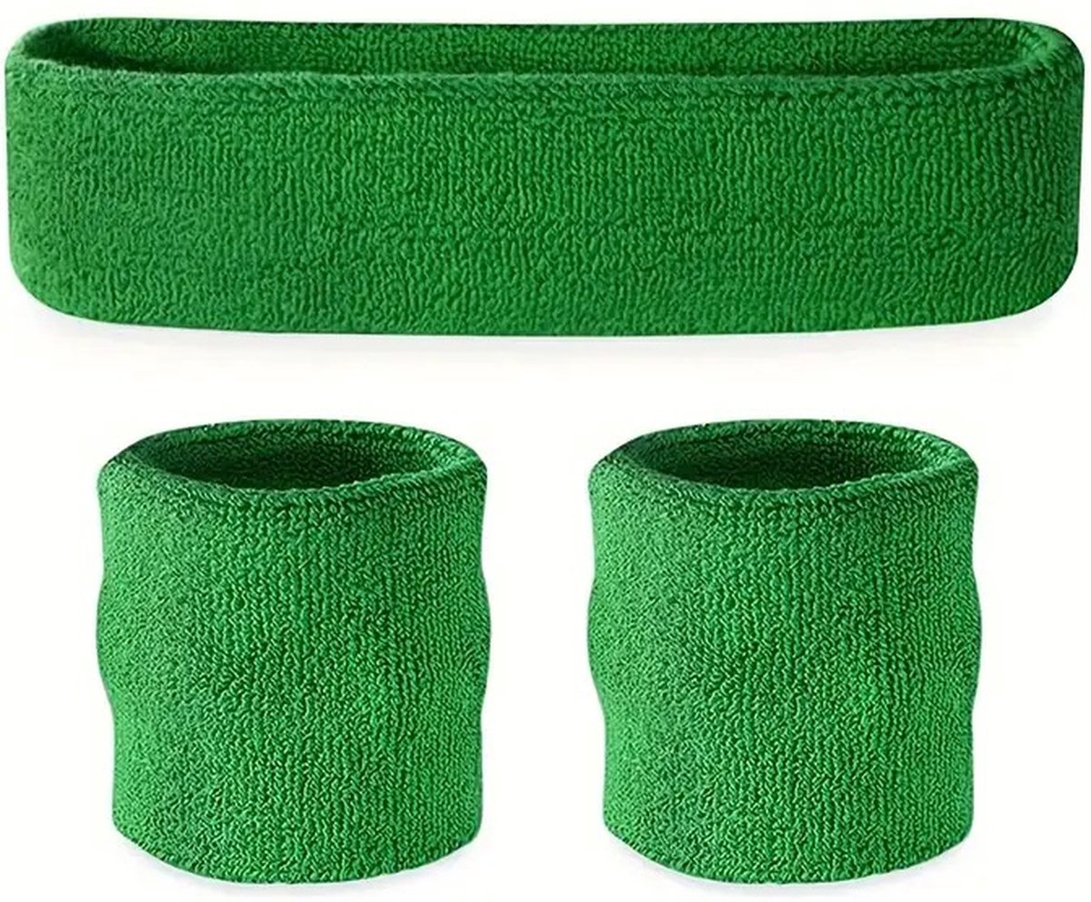 3-Piece Set of Headband & 2x Wristband Set | Sweatband | Sweatbands | Head and Wrist | Sports Bands | Green - Image 2
