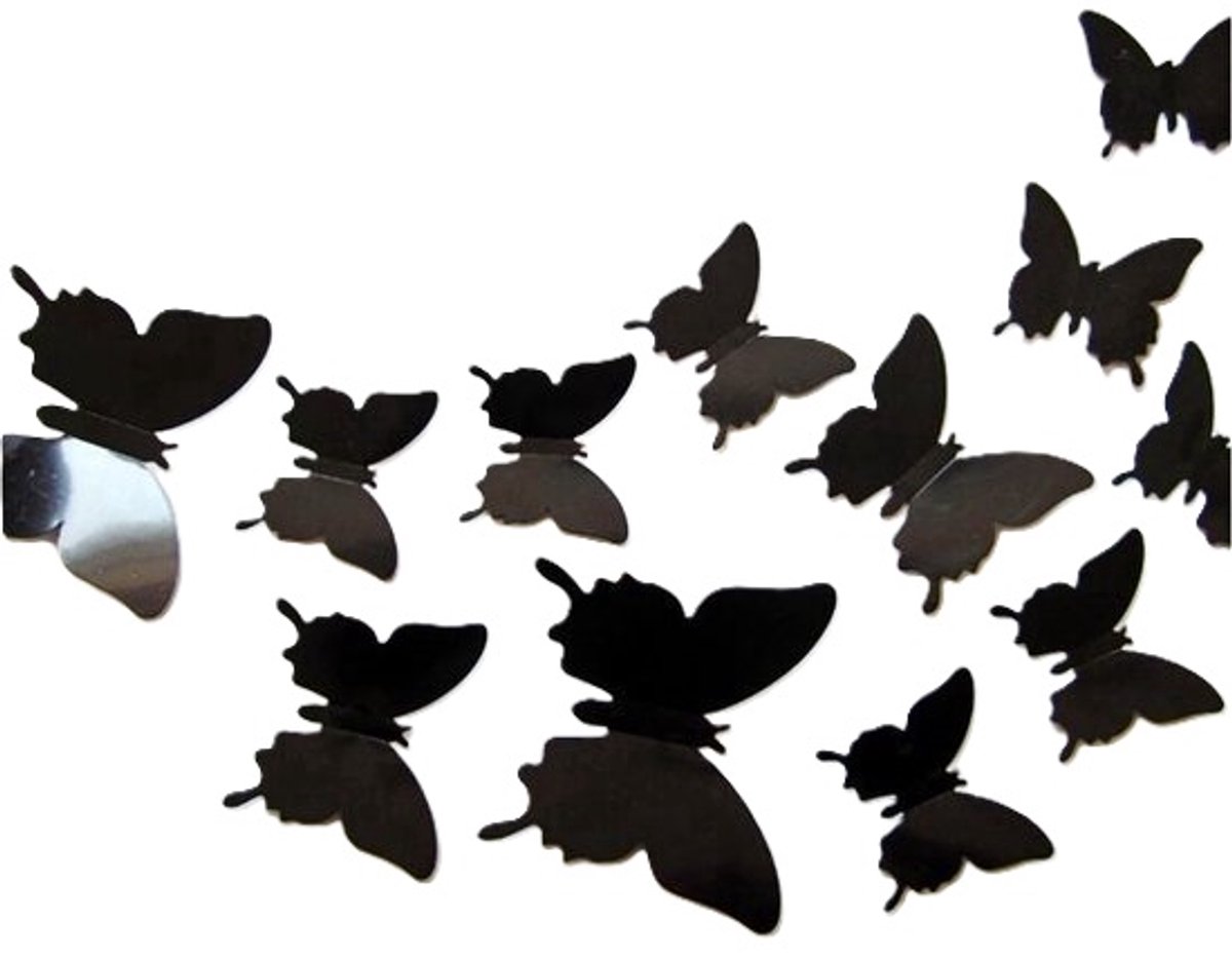 3D Wall Decoration Butterflies 12 Pieces | Wall Butterflies | Butterfly Wall Stickers | Solid Wall Stickers | Black - Image 1