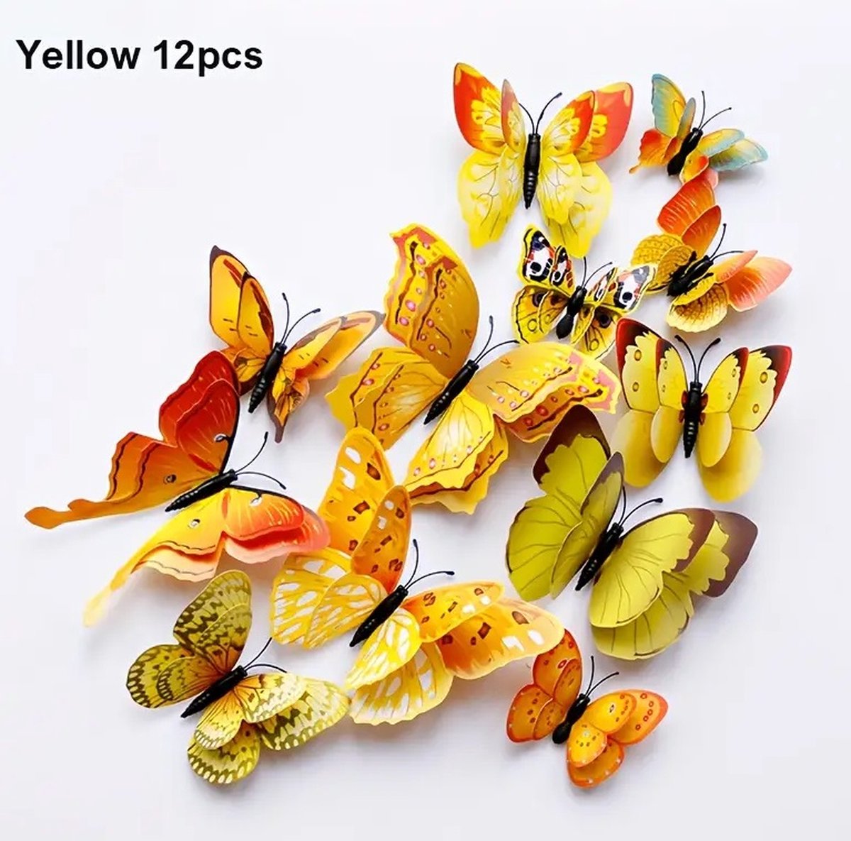 3D Wall Decoration Butterflies 12 Pieces | Wall Butterflies | Butterfly Wall Stickers | Yellow - Image 3