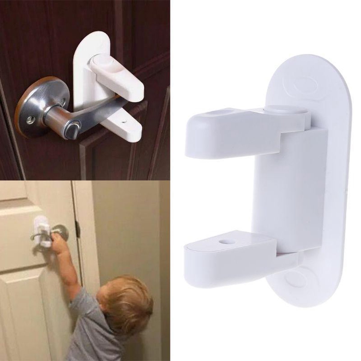 Door handle lock - Door handle latch - Child safety - Door security - Safety lock - 2 pieces - White - Image 1
