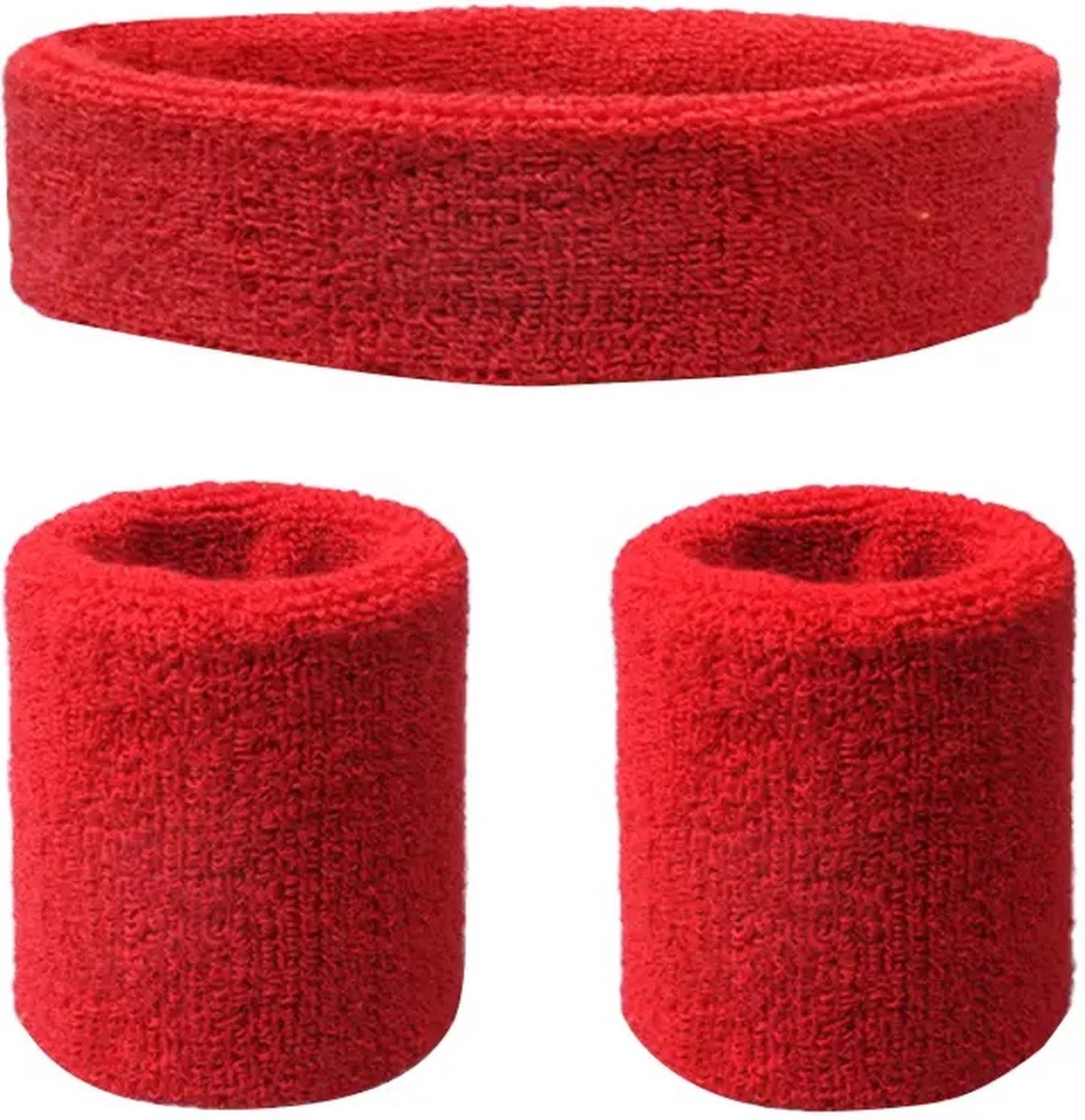 3-Piece Set of Headband & 2x Wristband Set | Sweatband | Sweatbands | Head and Wrist | Sports Bands | Red - Image 1
