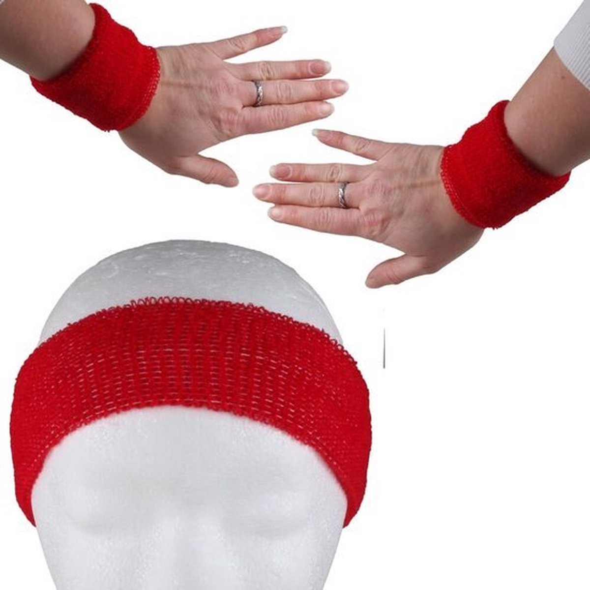 3-Piece Set of Headband & 2x Wristband Set | Sweatband | Sweatbands | Head and Wrist | Sports Bands | Red - Image 3