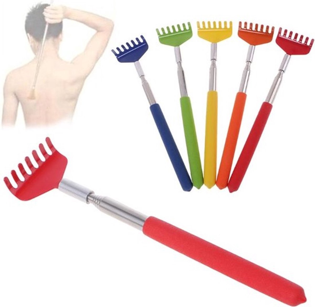 2x Extendable Back Scratcher | Adjustable Back Scratcher | Massage Scratcher | Telescopic Back Scratcher | Up to 56 CM | Stainless Steel | Green - Image 1