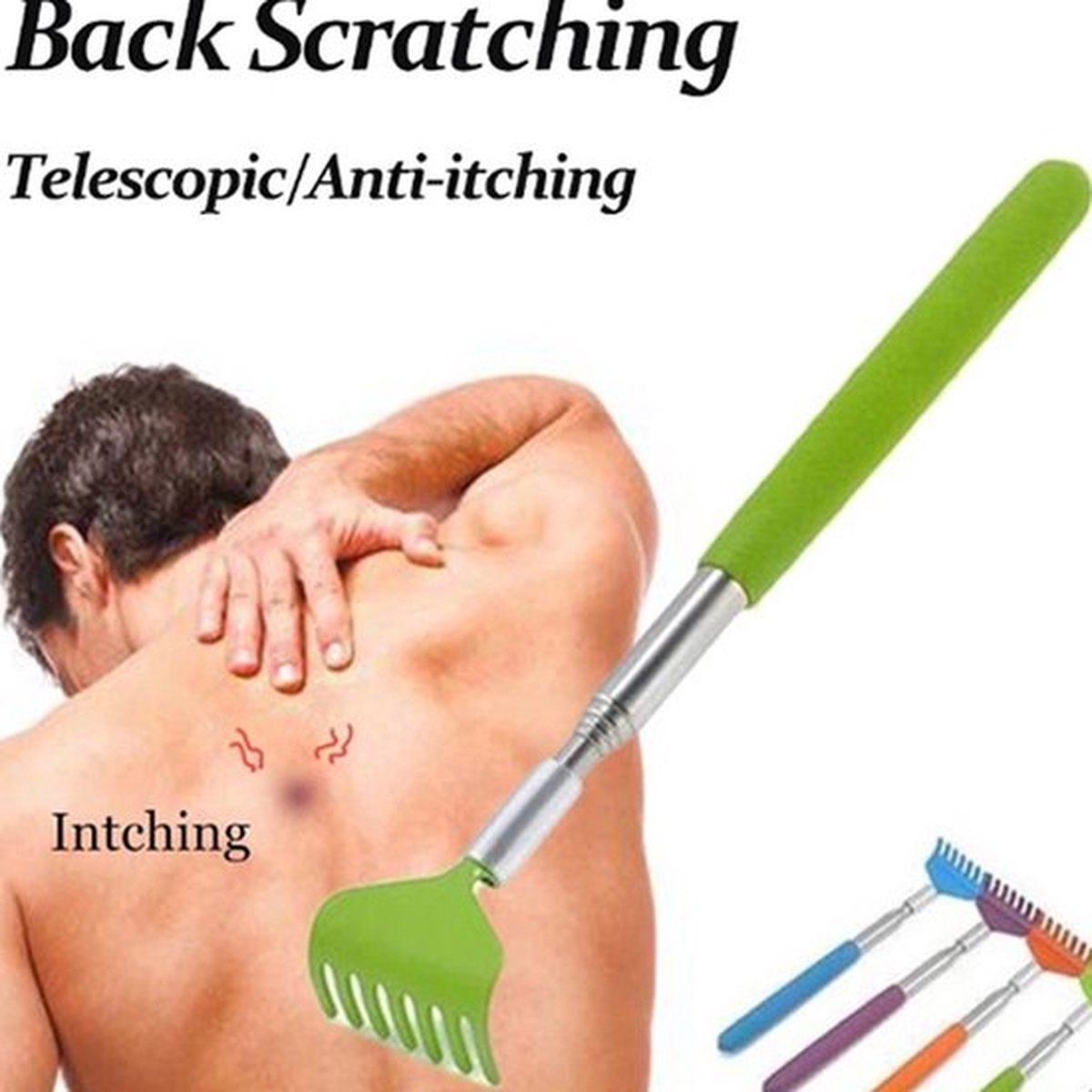 2x Extendable Back Scratcher | Adjustable Back Scratcher | Massage Scratcher | Telescopic Back Scratcher | Up to 56 CM | Stainless Steel | Green - Image 4