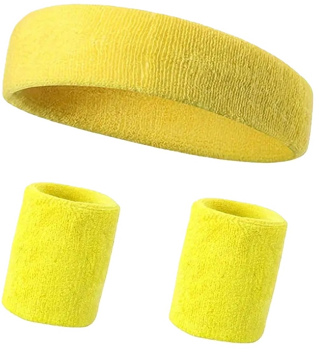 Set of Headband & 2x Wristbands Set | Sweatband | Sweatbands | Head and Wrist | Sports Bands | Yellow - Image 1