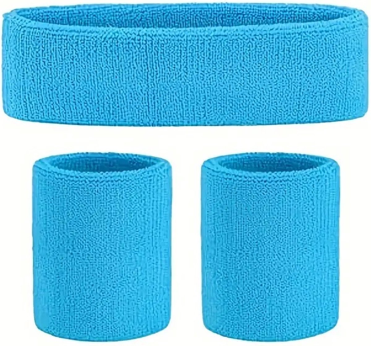 3-Piece Set of Headband & 2x Wristband Set | Sweatband | Sweatbands | Head and Wrist | Sports Bands | Light Blue - Image 1