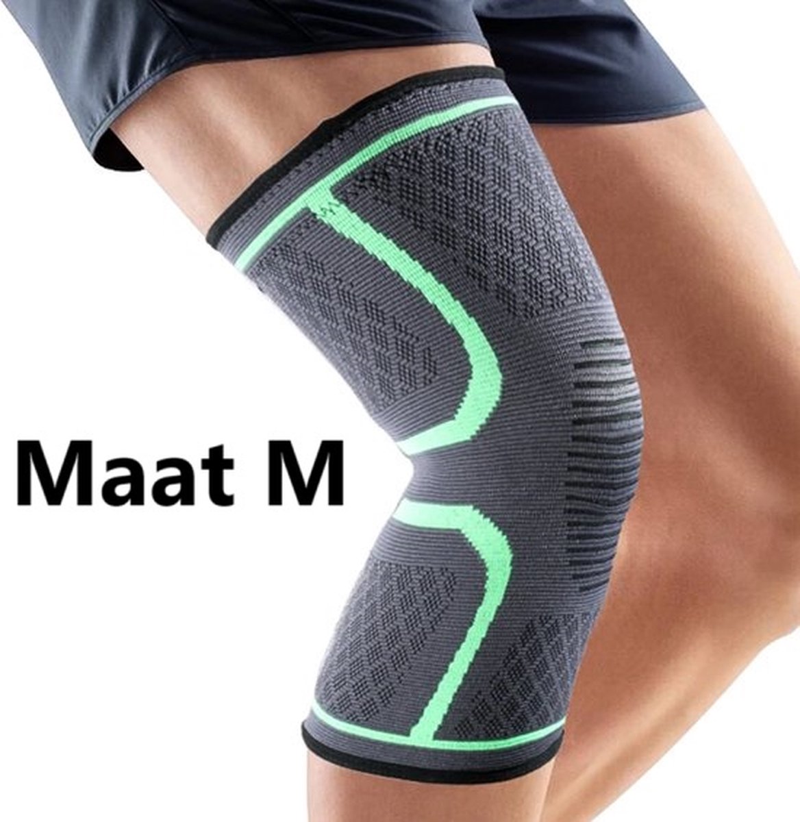 Compression Knee Brace | Knee Support | Knee Protector | Knee Bandage | Knee Support | 1 Piece | Black Green | Size M - Image 1