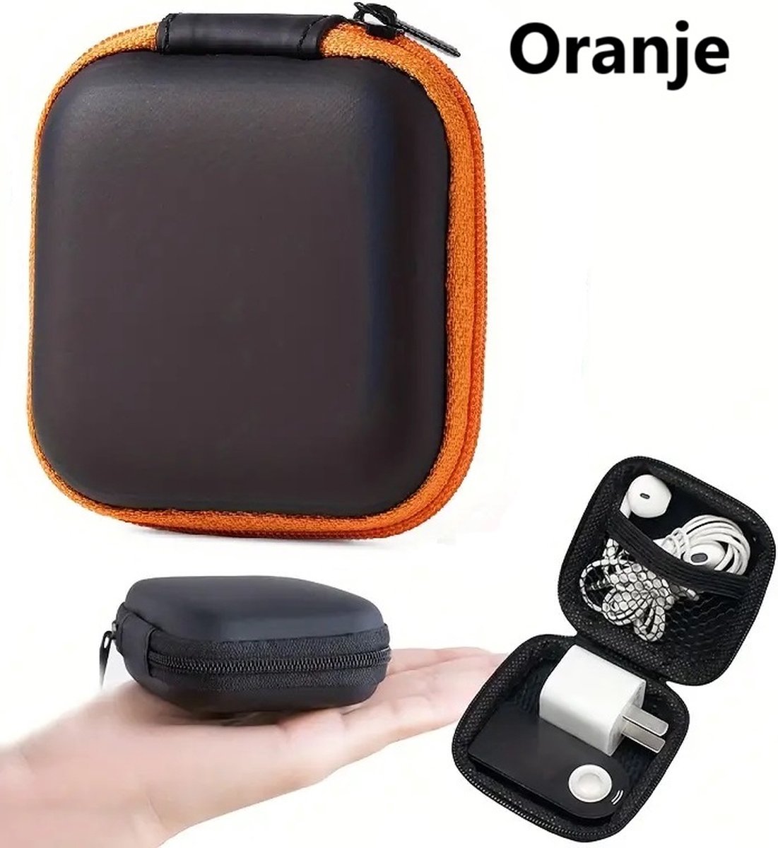 Earbud Storage Case for Earphnes | Case for In-ear Headphones | Earbud Case | Headphone Organizer | Charging Cable Storage Case | Black/Orange - Image 1