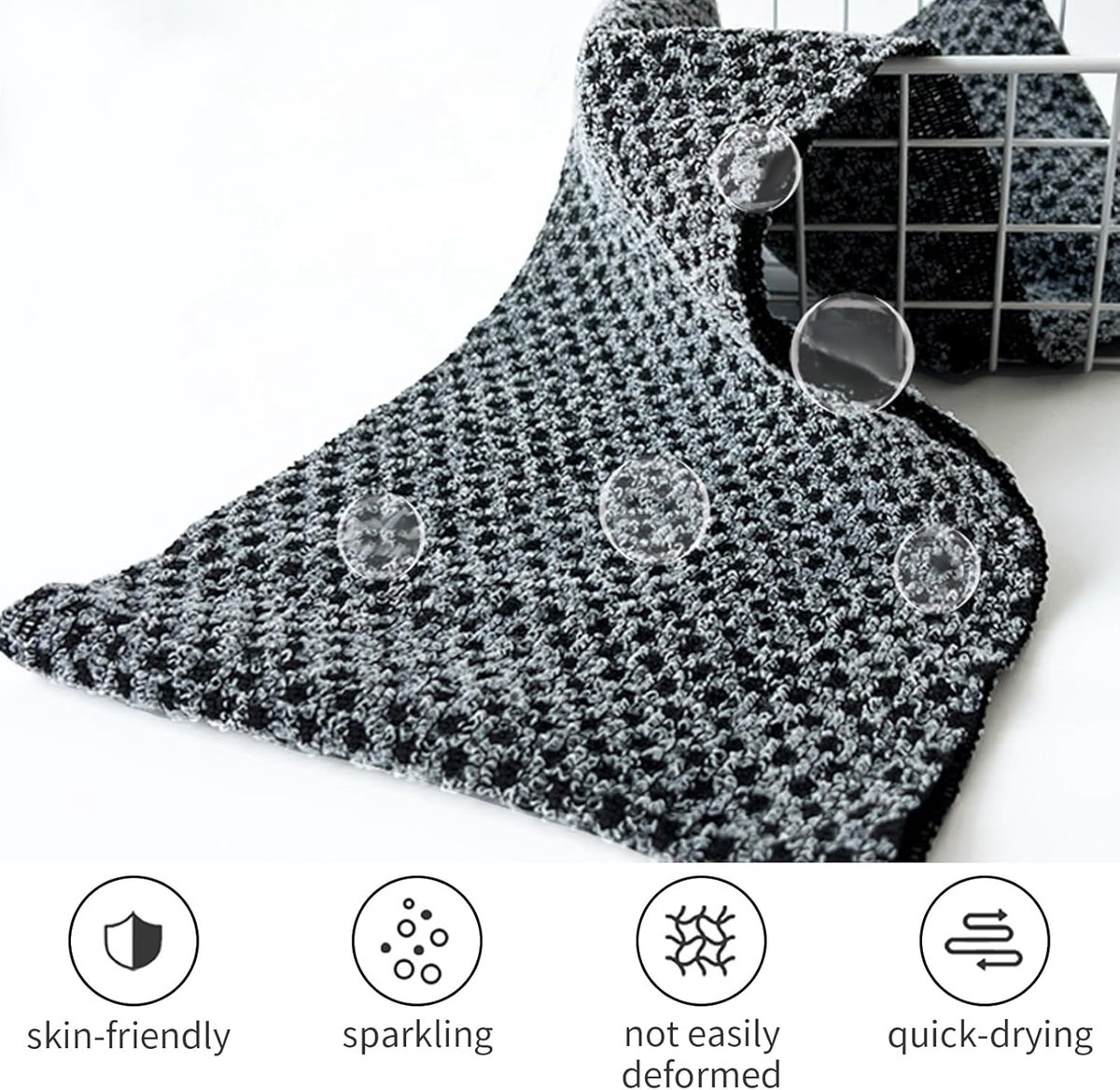 2-piece Japanese back scrubber set, exfoliating shower towel, extra-long exfoliating washcloth for men and women, scrub cloth for body cleansing and massage (black) - Image 5