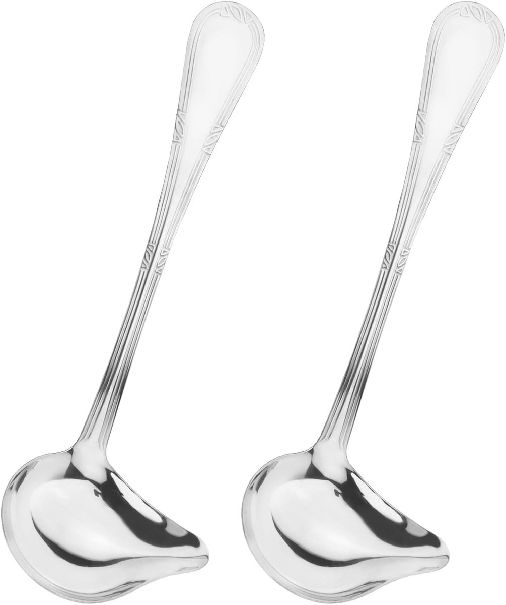 2-piece gravy spoon, small spoon with spout, 18/10 stainless steel, sauce ladle for scooping gravy and sauces, 7.87 inches - Image 1