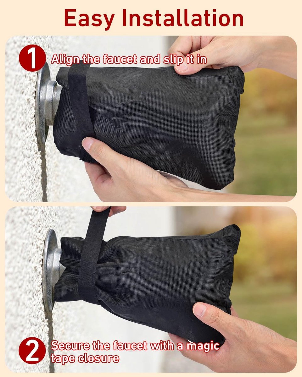 Kitchen faucet outdoor faucet covers for protection against frost in winter - 2-pack, thickened insulated pipe covers for outdoors, indispensable reusable waterproof faucet covers for garden maintenance, 15×20 cm, black - Image 2