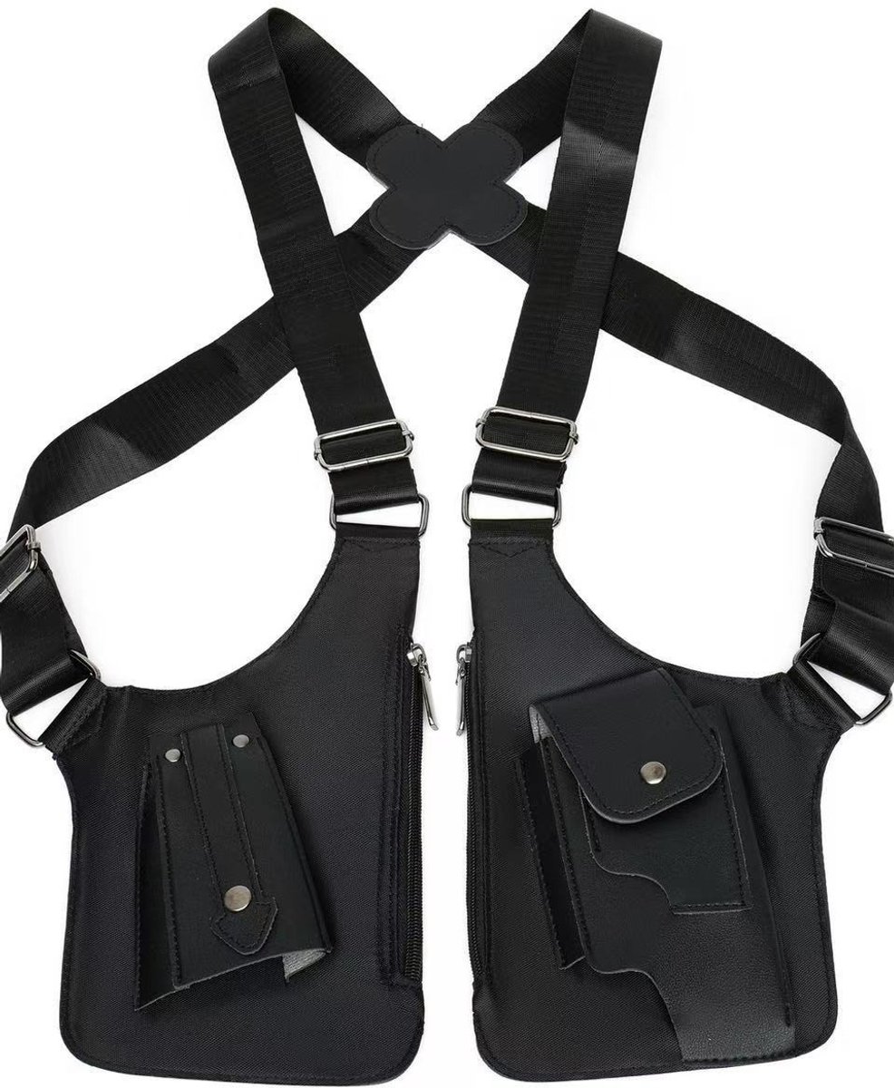 Shoulder bag with shoulder strap - leather shoulder pads - concealed leather wallet under the arm - adjustable pickpocket - accessories with double pockets, unisex leather protection - Image 1