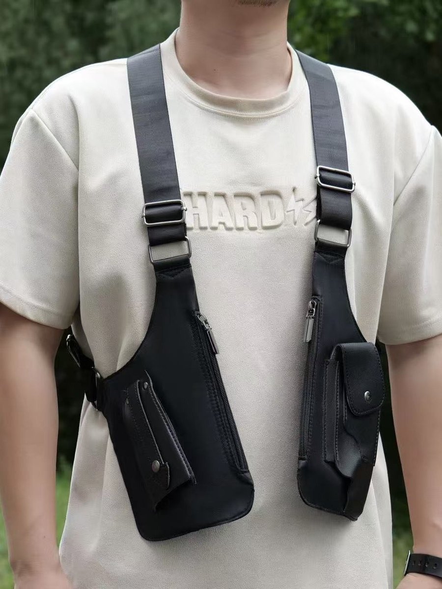 Shoulder bag with shoulder strap - leather shoulder pads - concealed leather wallet under the arm - adjustable pickpocket - accessories with double pockets, unisex leather protection - Image 3