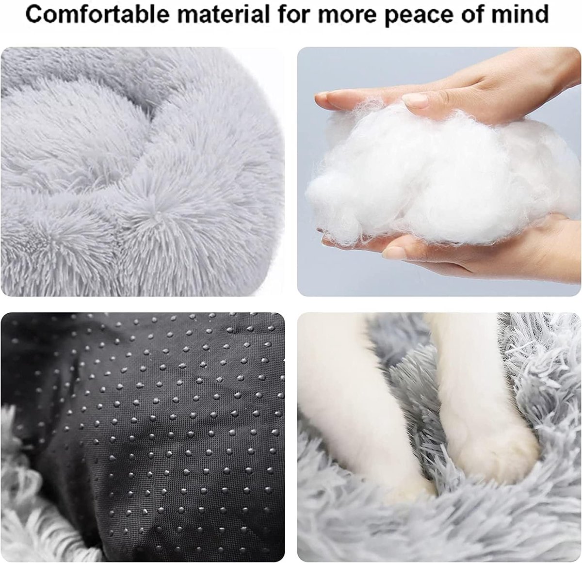 Cat baskets - Washable cat bed 20/24 inch - Dog baskets for small and medium-sized dogs - Anti-anxiety round, soft, plush faux fur dog basket - Thick bottom (light gray, medium) - Image 2