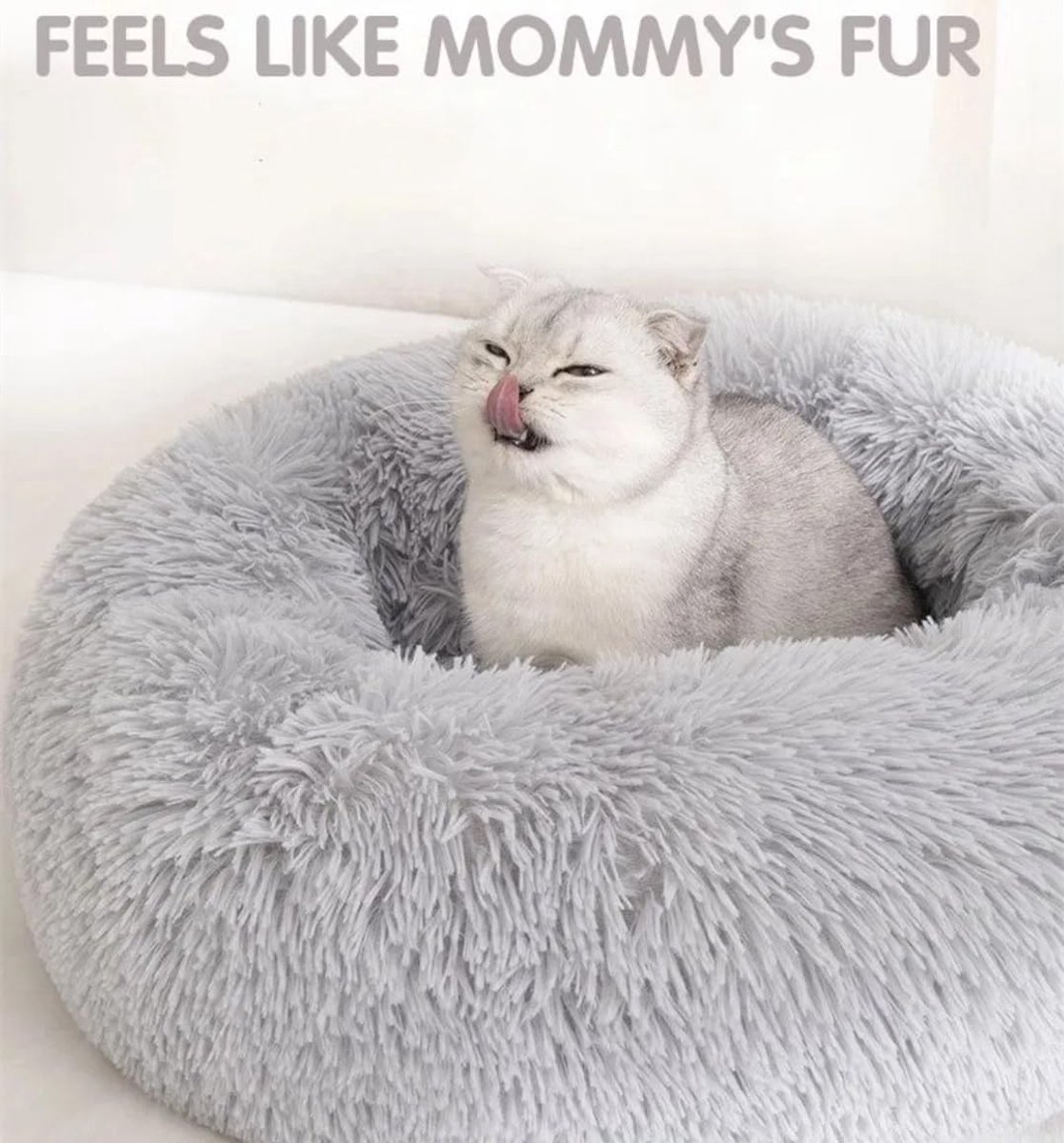 Cat baskets - Washable cat bed 20/24 inch - Dog baskets for small and medium-sized dogs - Anti-anxiety round, soft, plush faux fur dog basket - Thick bottom (light gray, medium) - Image 5
