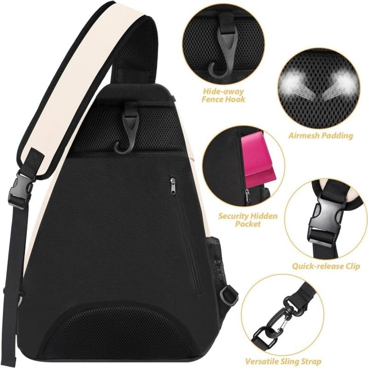 Tennis Sling Backpack - Crossbody Sports Bag - Waterproof Racket Storage - Suitable for Pickleball & Badminton - Unisex Lightweight Design - Pink - Image 2