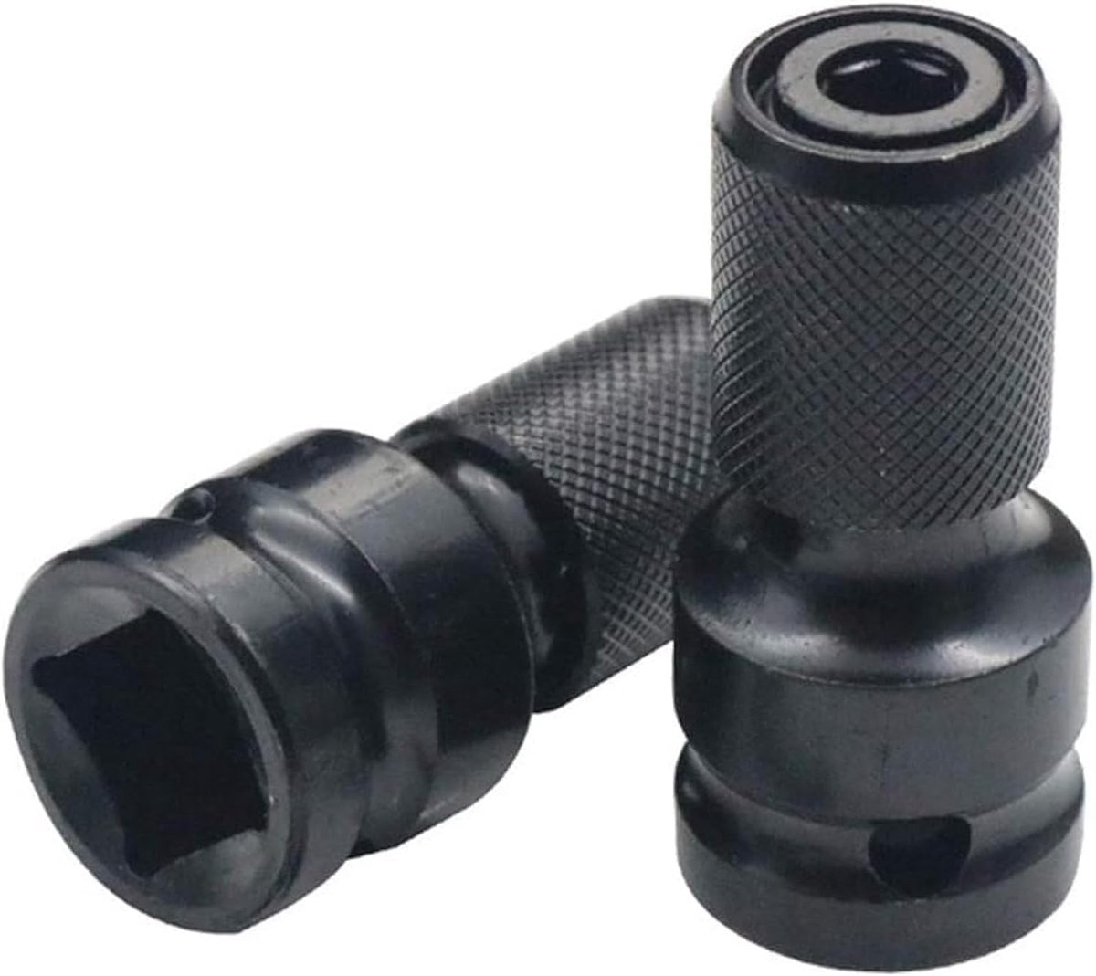 2-Pack Screwdriver Adapter - 1/2 inch Square Drive to 1/4 inch Hex Female - Suitable for Impact Air and Electric Wrenches - Black Hardened Steel Connector - Universal Tool Adapter - Image 1