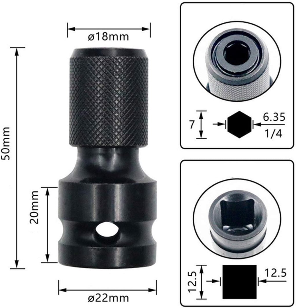 2-Pack Screwdriver Adapter - 1/2 inch Square Drive to 1/4 inch Hex Female - Suitable for Impact Air and Electric Wrenches - Black Hardened Steel Connector - Universal Tool Adapter - Image 4