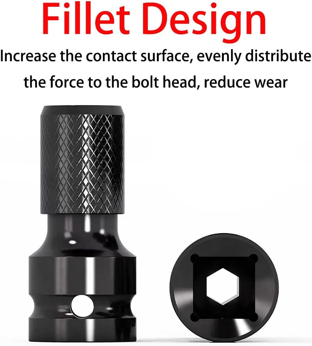 2-Pack Screwdriver Adapter - 1/2 inch Square Drive to 1/4 inch Hex Female - Suitable for Impact Air and Electric Wrenches - Black Hardened Steel Connector - Universal Tool Adapter - Image 5