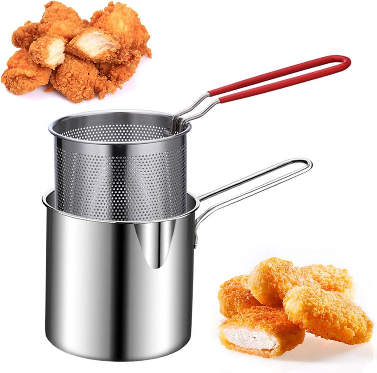 Stainless steel deep fryer - with frying basket and handle - durable, food-grade outdoor mini deep fryer - with perforated strainer - suitable for seafood, chicken, etc. - Image 1