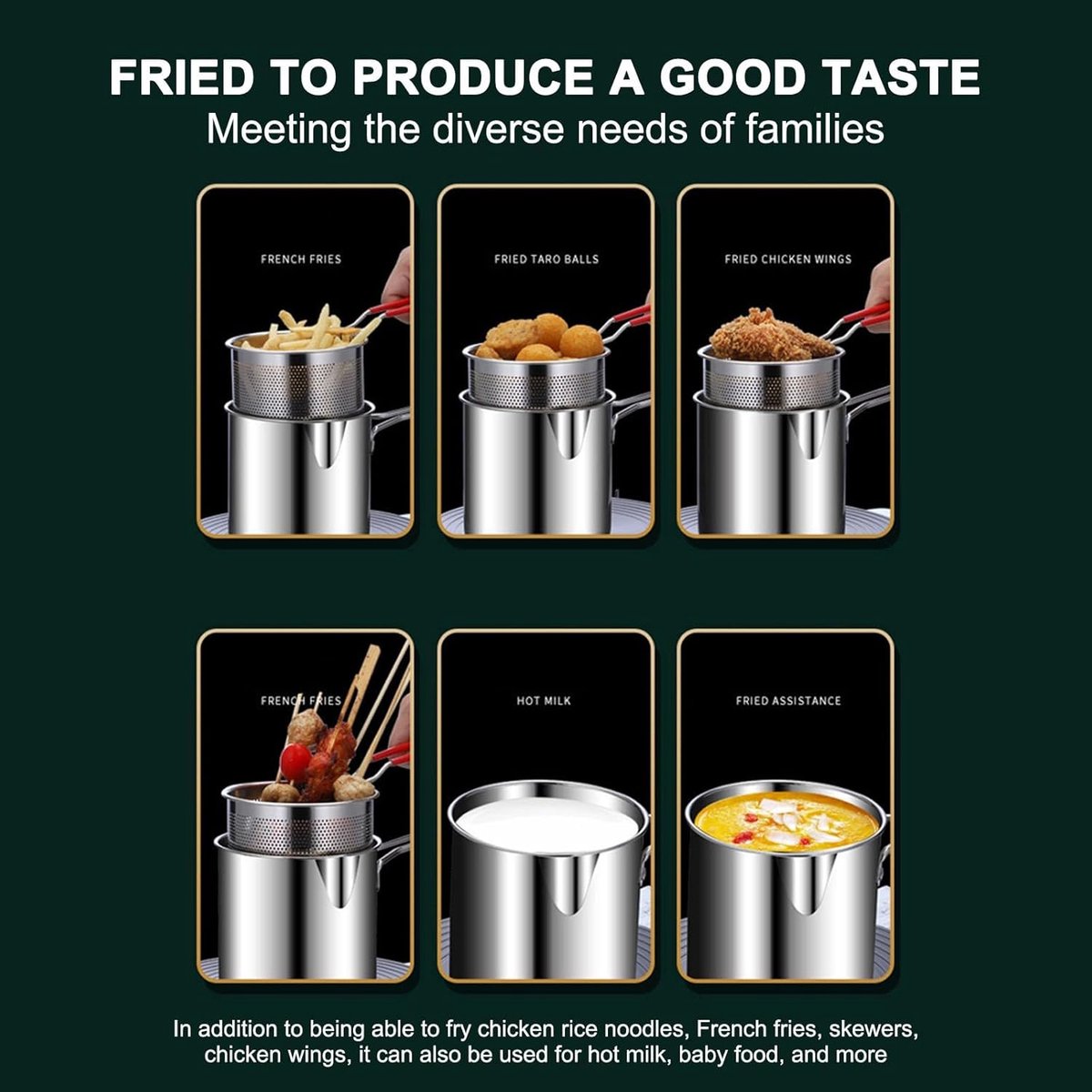 Stainless steel deep fryer - with frying basket and handle - durable, food-grade outdoor mini deep fryer - with perforated strainer - suitable for seafood, chicken, etc. - Image 3