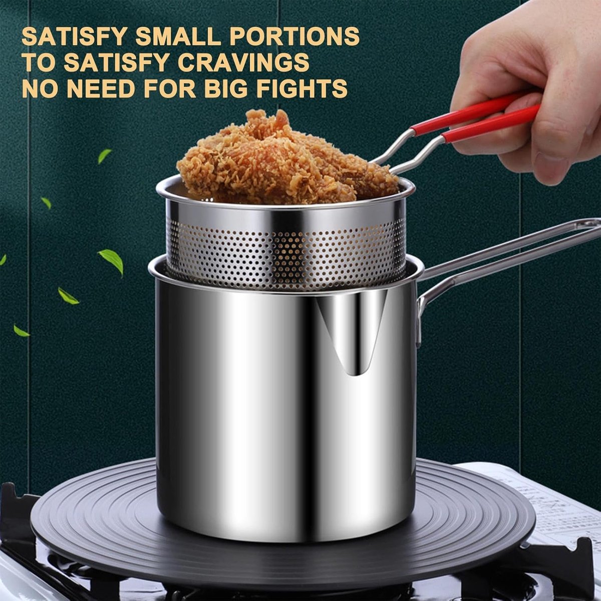 Stainless steel deep fryer - with frying basket and handle - durable, food-grade outdoor mini deep fryer - with perforated strainer - suitable for seafood, chicken, etc. - Image 4