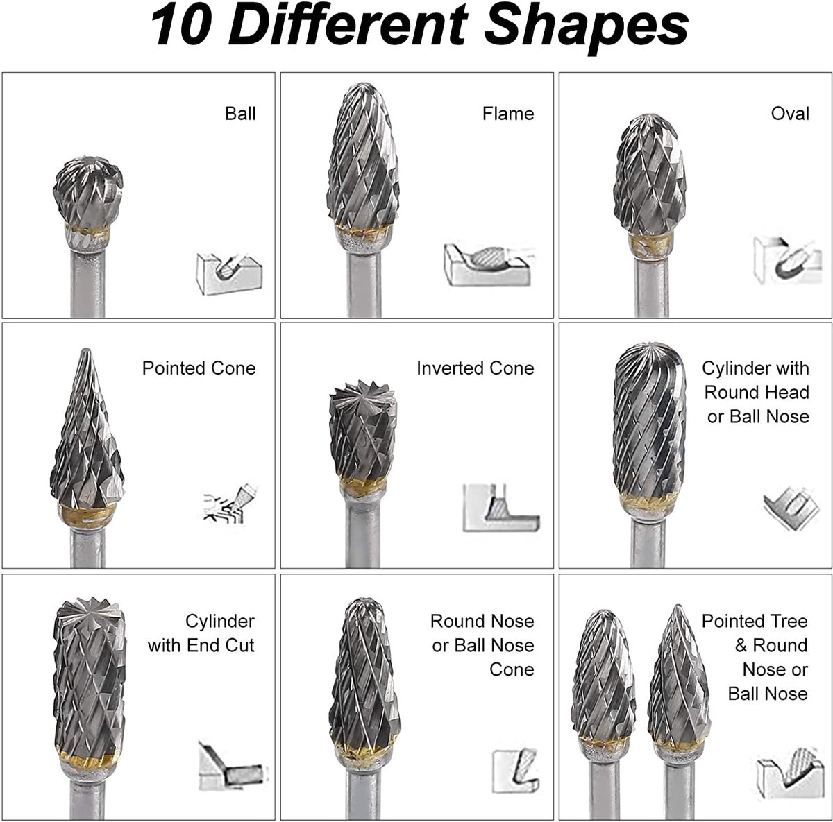 Double-sided carbide rotary cutter - Carbide rotary cutter set - 1/8
