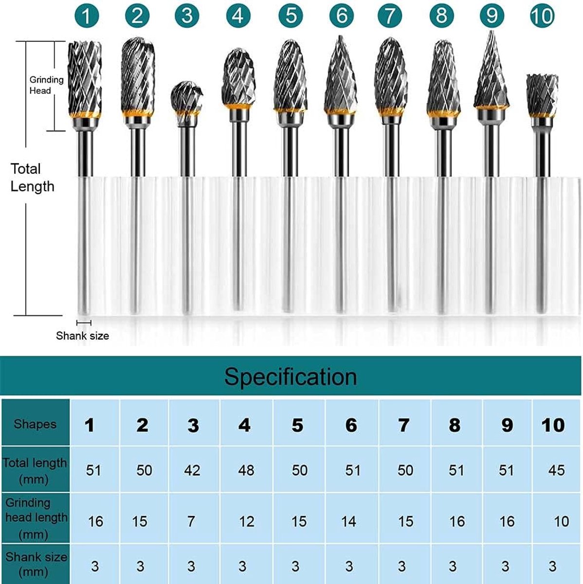 Double-sided carbide rotary cutter - Carbide rotary cutter set - 1/8