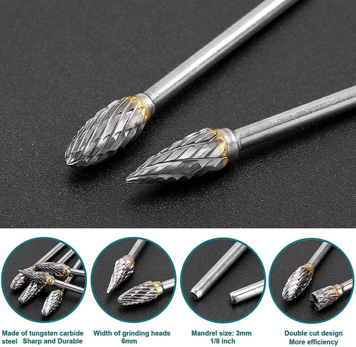 Double-sided carbide rotary cutter - Carbide rotary cutter set - 1/8