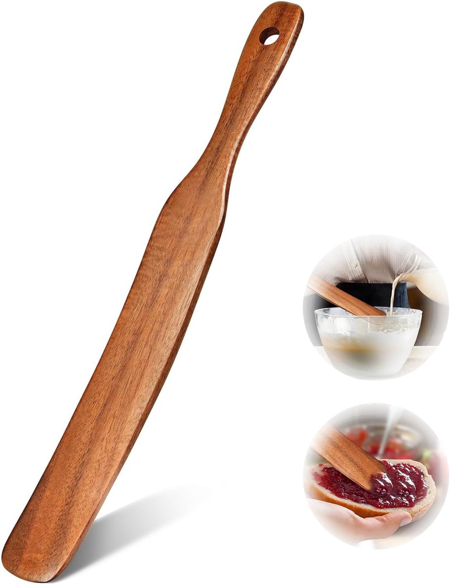 Slim wooden Spurtle - Sourdough spatula for baking and cooking - Smooth wooden finish - 28 cm Spurtle spoon for starter, flour and mixing - Natural wooden Spurtle spatula - Image 1