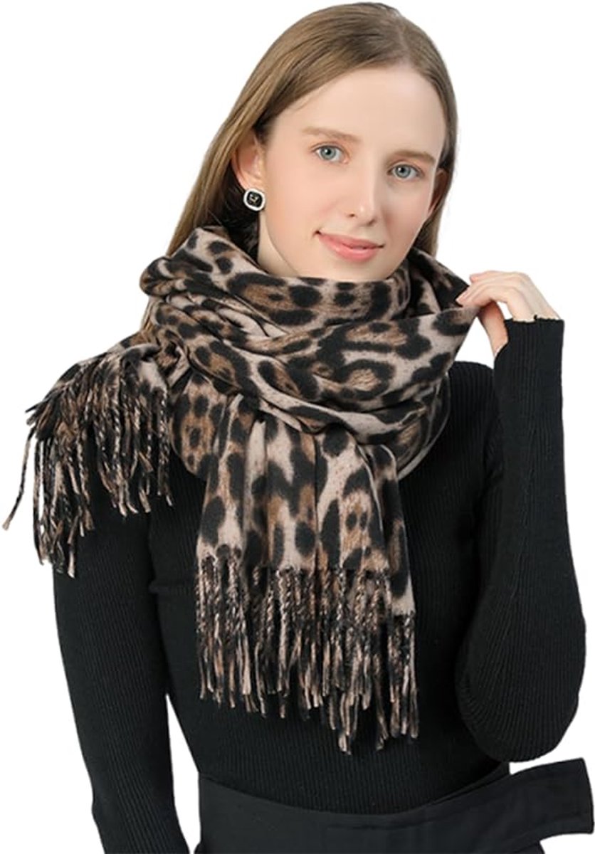 Winter scarf with leopard print scarf women, women's winter scarf, soft cashmere feels warm, scarves, long blankets, wraps - Image 1