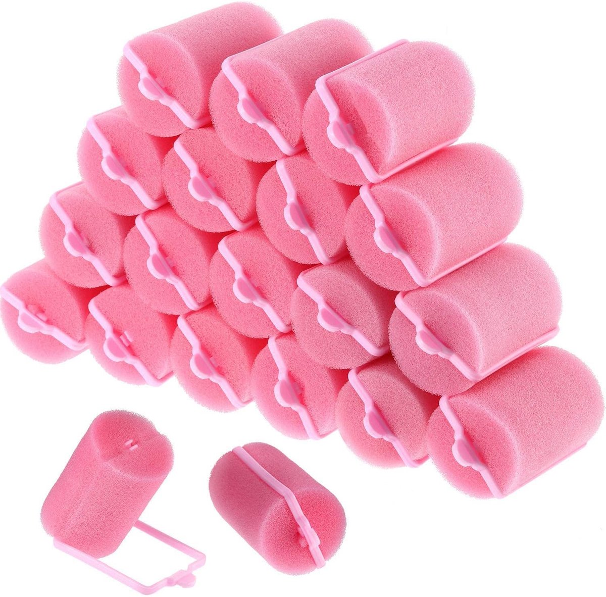 Large Curling Iron Set - Curling Irons-Curly Hair Products-Heat-Free Curling Iron-Curling Brush-18-Piece Sponge Curling Iron - Large Soft Foam Curling Iron - Curling Iron for Women (Pink, 4 x 7 cm) - Image 1