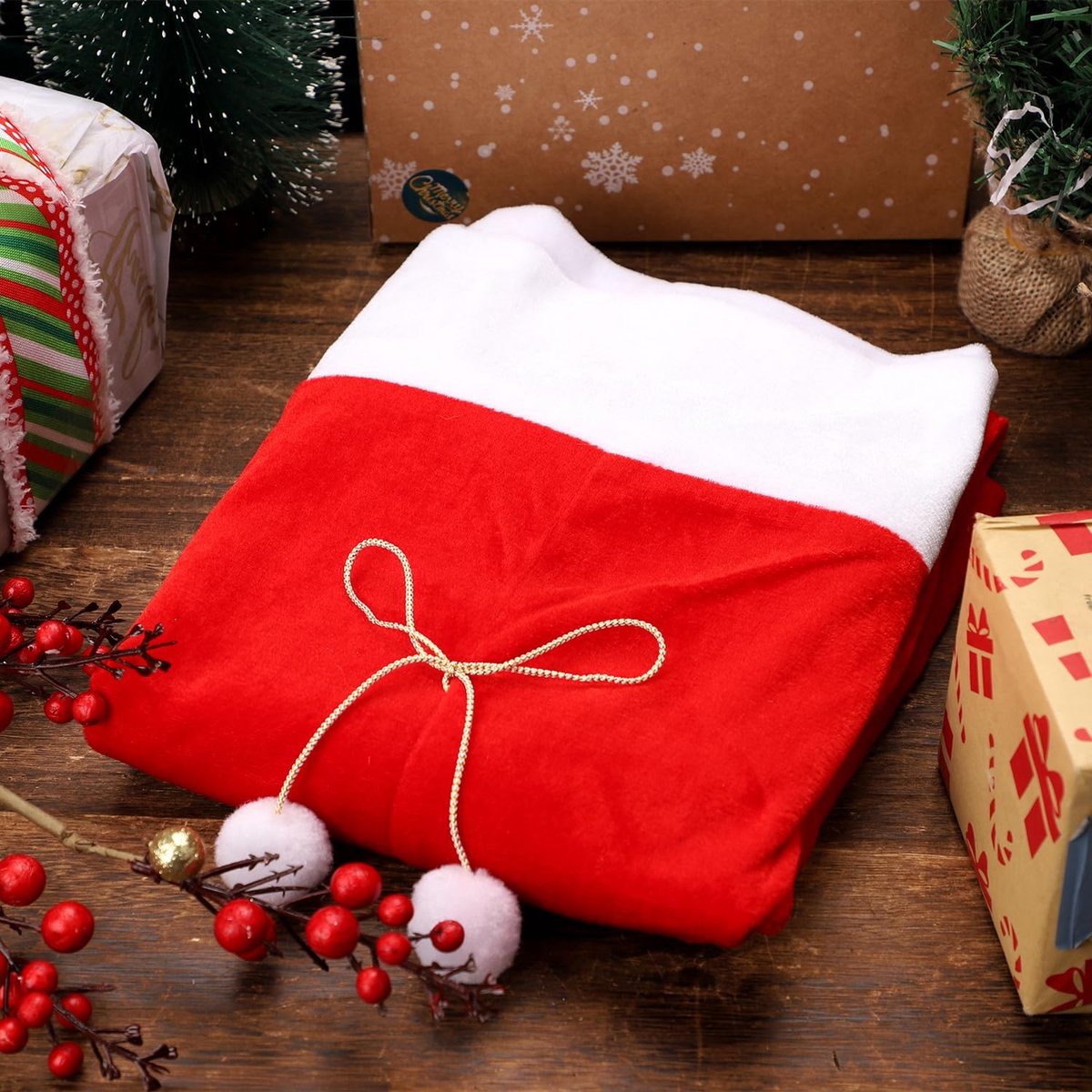 Large Santa Christmas Bag with Drawstring - Reusable Extra Large Christmas Bags - Red Soft Velvet Drawstring Bags for -100*70cm - Gift Wrapping, Party and Tree Decoration - Image 5