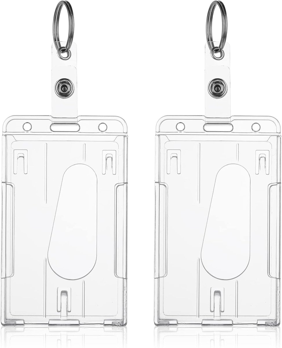 ID card holders with keychains - 2-pack - Durable ID card holders - Keychains - Transparent card protectors - Thumb slots - Card holders - School/office supplies (vertical) - Image 1
