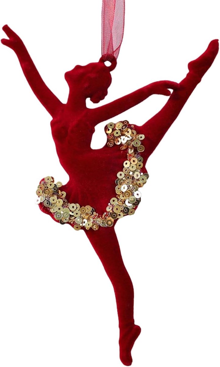 Velvet Christmas tree hangers - Christmas tree decorations - Festive hanging decorations with gold sequins - 3.74 x 4.72 inches (red) - Image 1