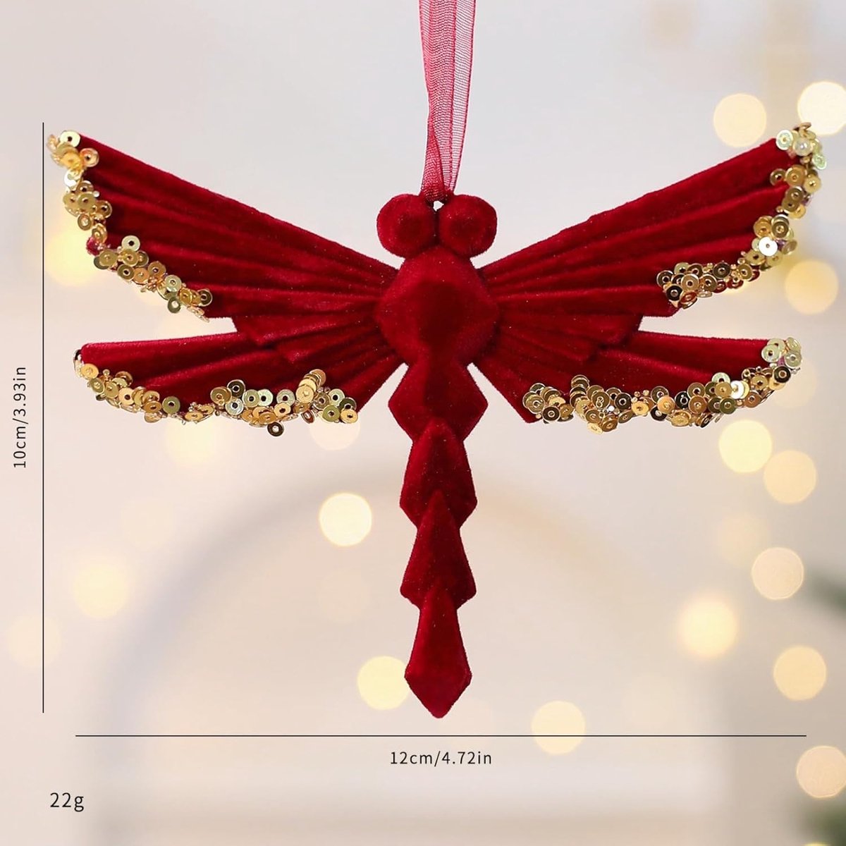 Velvet Christmas tree hangers - Christmas tree decorations - Festive hanging decorations with gold sequins - 3.74 x 4.72 inches (red) - Image 2