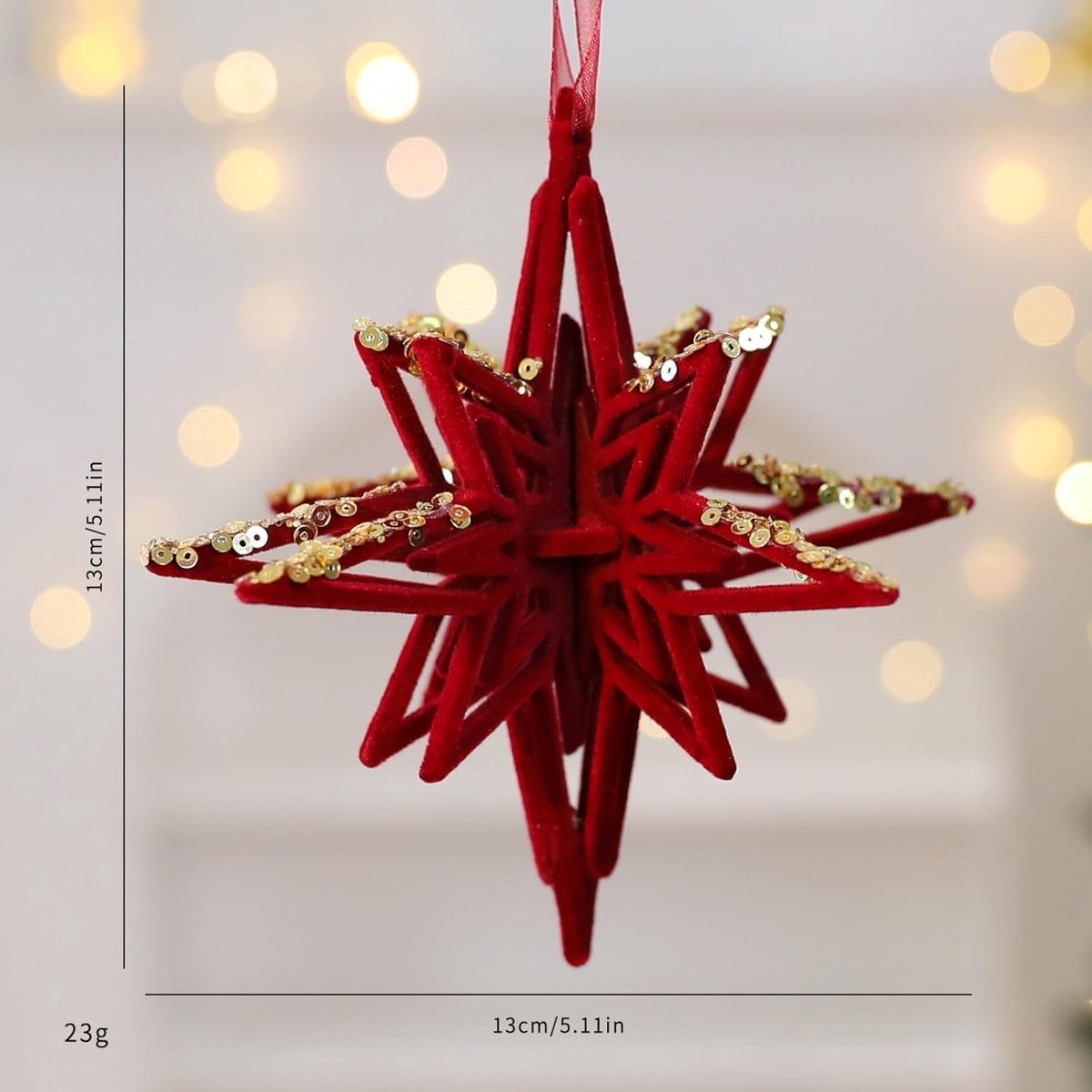 Velvet Christmas tree hangers - Christmas tree decorations - Festive hanging decorations with gold sequins - 3.74 x 4.72 inches (red) - Image 4