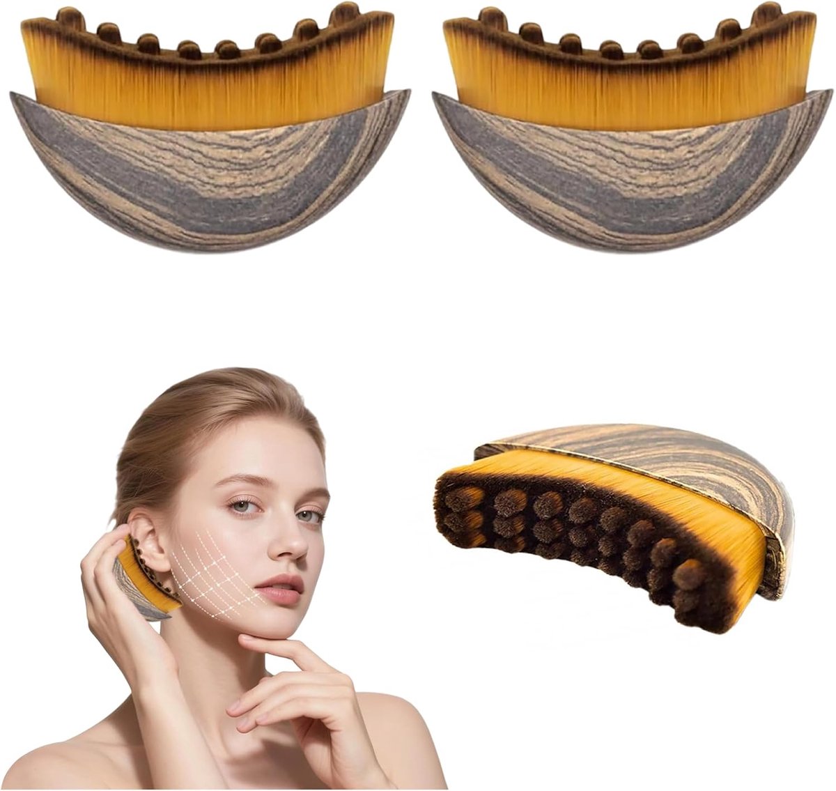2-pack facial lymphatic drainage brushes - Cleansing dry brush - Skin care - Chin and jawline shaping - Ergonomic design - Image 1