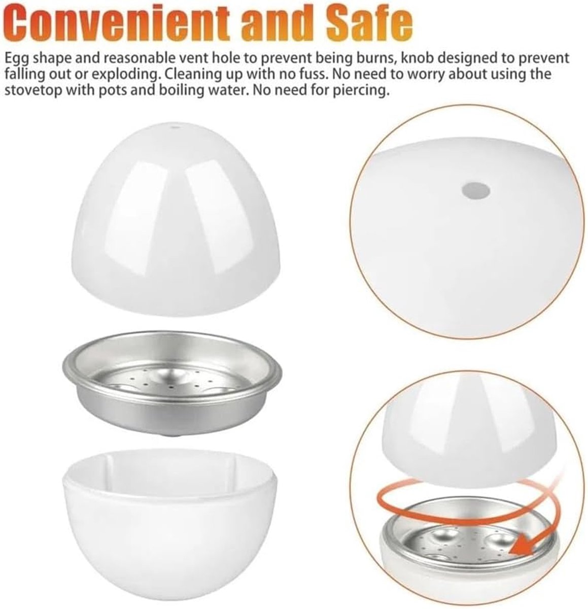 Egg cooker - Pressure cooker with 4 eggs for hard and medium-boiled eggs - Fast microwave egg cooker - Cooking time of 9 minutes - User-friendly microwave egg poacher - Image 2